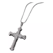 Colar Pingente Cruz Crucifixo Prata Aço Inox Cordão Com Brilhantes Frete Grátis