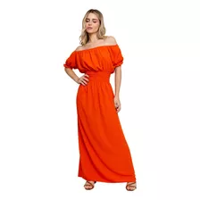 Vestido Longo Feminino Evangelico Ombro Pipoca Festa Manga C