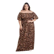 Vestido Longo Feminino Plus Size Tamanho Grande Onça