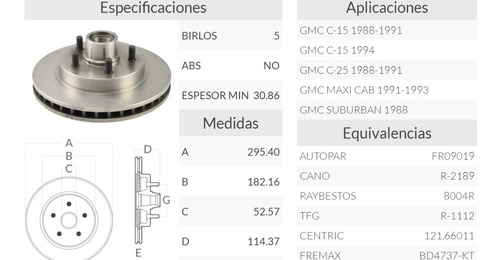 Rotor Delantero De Freno Gmc Suburban 1988 Foto 2