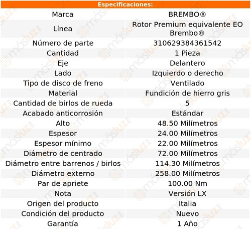 Rotor Freno Izquierdo O Derecho Delantero 626 V6 2.5l 94/97 Foto 3