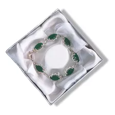 Pulsera Mujer Plata 925 Crisoprasa 7x14mm Diseño Exclusivo