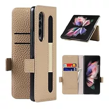 Funda Para Samsung Z Fold 3 Cartera Soporte S Pen Cuero Nude