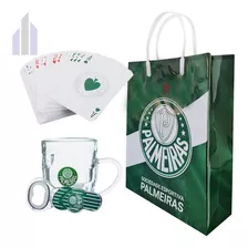 Kit Palmeiras Caneca Vidro, Jogo Baralho, Abridor E Sacola