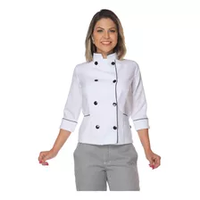 Dolmã Chef De Cozinha Feminina Manga 3/4 Algodão