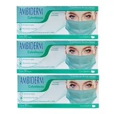 Cubre Bocas Tres Pliegos Plisado Sello Ambiderm Verde 150 Pz