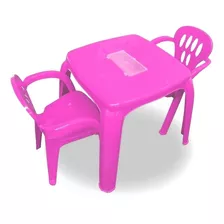 1 Mesinha Com Estojo E 2 Cadeiras Infantil Rosa