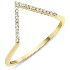 Anel De Ouro Em V Cravejado Feminino Diamante Brilhante Luxo