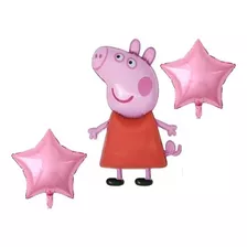 3 Balão Bexiga Metalizado Decoração Festa Peppa Pig /estrela