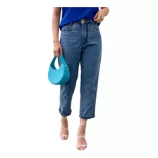 Calça Jeans Mom Feminina Com Pedrarias Delicadas Elegante 