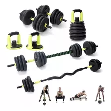 Kit Set De Mancuernas Y Barras Ajustable 30kg 5 En 1 Color Negro