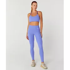 Calça Legging Recorte Com Tule Lilás Alto Giro