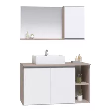 Gabinete Armario Banheiro Virtus 80cm - Puxador Aluminio Cor Da Pia Branca Cor Do Móvel Madeirado/branco