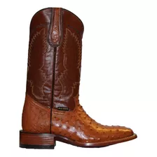 Bota Texana Punta Cuadrada En Piel De Avestruz 100% Original