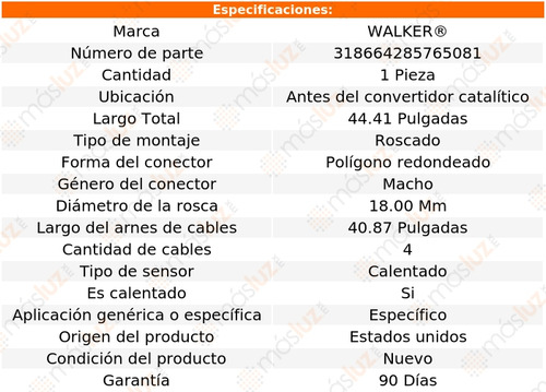 Sensor Ox O2 Antes Cc P/ Saab 900 L4 2.0l 96/98 Walker Foto 6