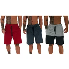 Kit 3 Bermudas Moletom Masculina Estampadas Short Academia