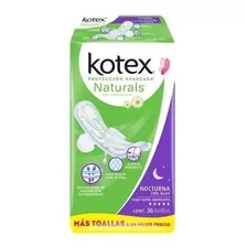 Toallas Femeninas Kotex Naturals Nocturna Con Alas 36 Toalla