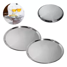 10 Bandeja 40 Cm Redonda Garçom Aço Inox Luxo Premium Hotel