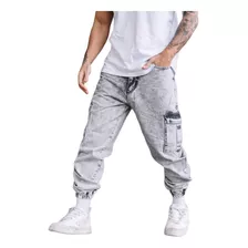 Pantalon Cargo De Jean Rigido Hombre Mom Talles Amplios