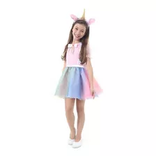 Vestido De Unicórnio Infantil Feminino Com Chifre P Ao G