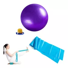 Bola Suiça 65cm Com Bomba De Ar + Faixa Elástica Pilates 