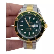 Relógio Rolex Submariner Luxo Misto Verde Dourado Giratório