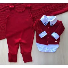 Kit Saida Maternidade Menino Trico Vermelha Tricot 4 Peças