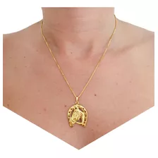 Corrente Pingente Ferradura Cavalo Banhada A Ouro 18k