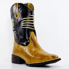 Bota Texana Masculina Couro Legitimo Cano Longo Bordado 