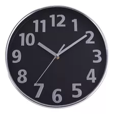 Relógio De Parede Redondo 25cm Prata Com Preto Silencioso