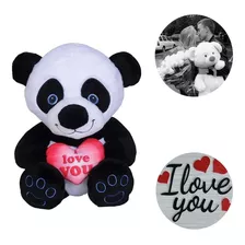 Pelúcia Urso Panda Com Coração Eu Te Amo 35 Cm Antialérgico