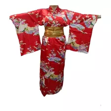 Yukata Vermelha Em Seda Tsuru