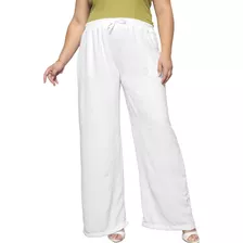 Calça Pantalona Plus Size Crepe Duna Com Bolso Cintura Alta