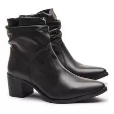 Bota Feminina Couro Legítimo Cano Sanfonado Bico Fino