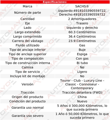 2) Amortiguadores Gas Traseros Sachs 75 V6 2.5l 2003-2005 Foto 2