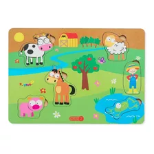 Juego Infantil Didáctico Encastre Simple De Madera Animales Color Granja