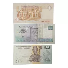 Set Billetes De Ejipto 1 Libra, 5 Libras Y 50 Piastres