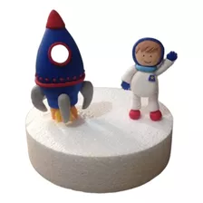 Adorno Para Torta Astronauta Y Cohete Espacial En Porcelana