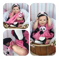 Bebê Reborn April Olhos Abertos Para Banho - Enxoval Panda