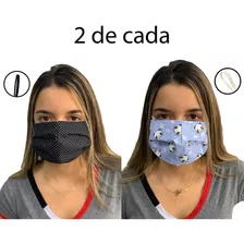 4xmáscara Estampada Pandinha Proteção Lavável Dupla Face