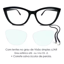 Óculos Feminino Gatinho C/lentes Grau Esférico +ou-4 Cil -2