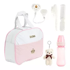 Bolsa Maternidade Enxoval 06 Itens Rosa/branca Bebê Reborn Cor Rosa