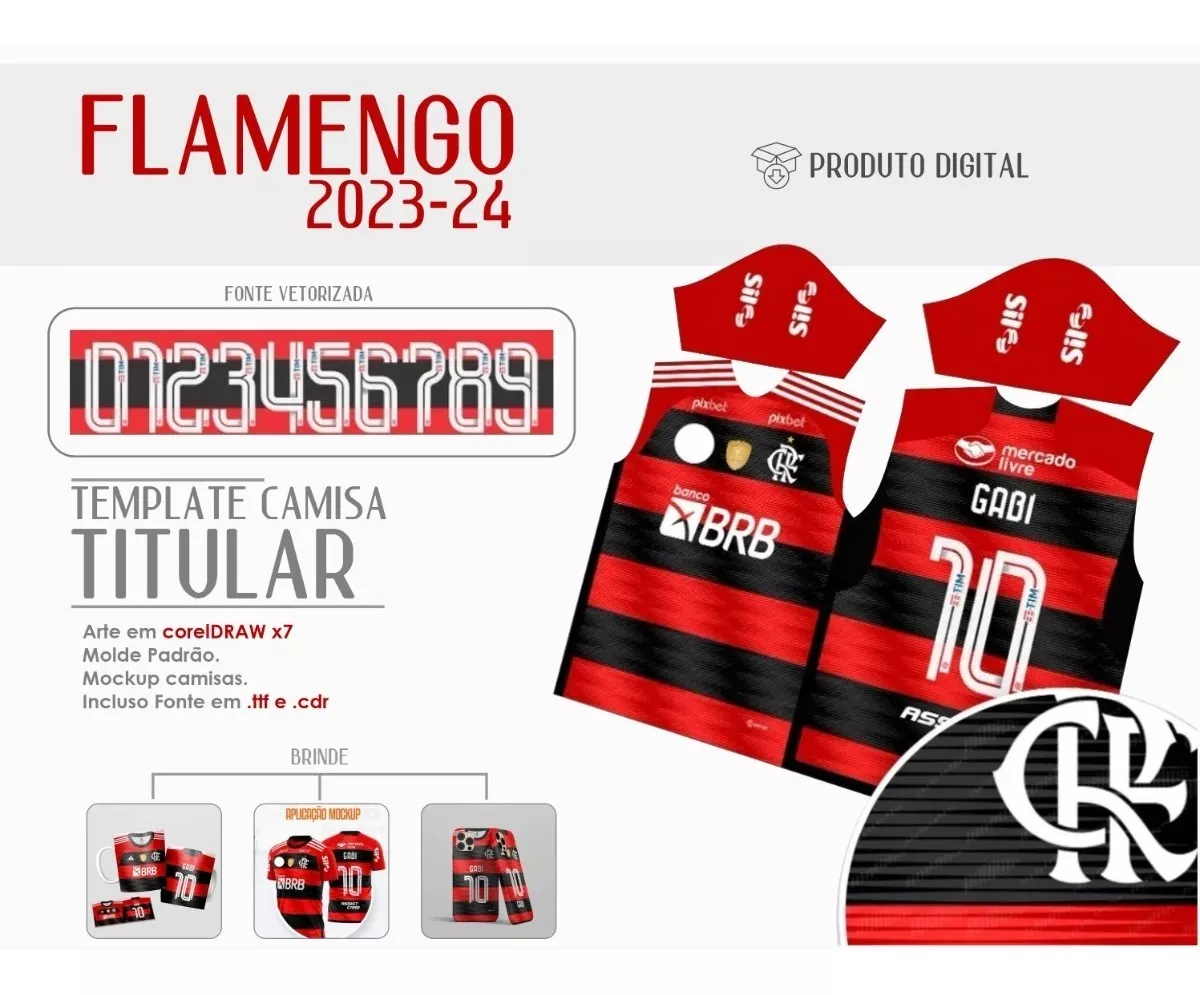 Arte Camisa Flamengo Titular 2023-24 Fonte Envio Agora