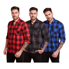 Kit 3 Camisa Xadrez Masculina Flanelada Adulto Cowboy