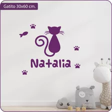 Vinilo Decorativo Infantil Gato Con Nombre Personalizado