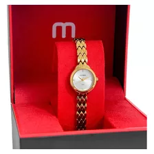 Relogio Mondaine Feminino Pequeno Social Dourado Original Cor Do Fundo Prateado