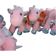 Peluche Unicornio Con Alas Y Cuerno Color Rosa Con Lentejuelas 26cm