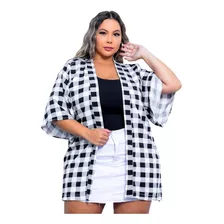 Camisa Chemise Feminina Plus Size Kimono Xadrez Estampado G1