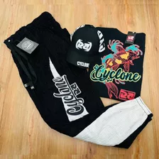 Kit Calça De Veludo Cyclone Black And White, Camiseta E Boné