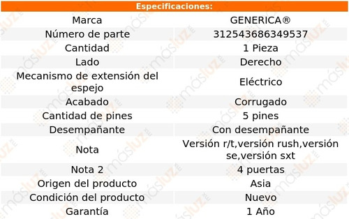 Espejo Der Elect Corrug C/desemp 5 Pines Dodge Caliber 10/12 Foto 2